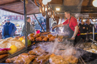 A market stall in the main square, Rynek Glowny, in the medieval old town, a UNESCO World site,in Krakow, Poland, Europe.