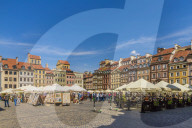 The colourful Old Town Market Place Square in the old town, a UNESCO World Heritage site in Warsaw, Poland Europe.