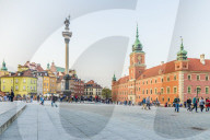 Sigismund's Column and Royal Castle in Castle Square in the old town, a UNESCO World Heritage site in Warsaw, Poland Europe.