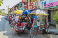 Tuk Tuks in George Town, a UNESCO World Heritage site, Penang Island, Malaysia, Southeast Asia, Asia.