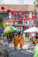 Monks in George Town, a UNESCO World Heritage site, Penang Island, Malaysia, Southeast Asia, Asia.