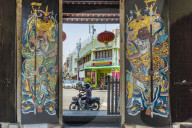 Ornate doors at Han Jiang Ancestral Temple in George Town, a UNESCO World site, Penang Island, Malaysia, Southeast Asia, Asia.