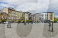 Heroes Square in the former historical Jewish ghetto in Podgorze, Krakow, Poland, Europe.