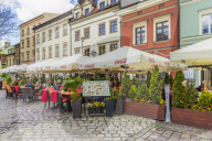 A cafe scene in Kazmierz, the historical former Jewish District in Krakow, Poland, Europe.