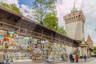 A colourful outdoor gallery in the medieval old town, a UNESCO World Heritage site in Krakow, Poland, Europe.