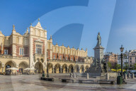 Cloth Hall & the Adam Mickiewicz Monument, in the Main Square, medieval old town, a UNESCO World site, in Krakow, Poland, Europe