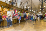 The market hall in Cloth Hall in the medieval old town, a UNESCO World site, in Krakow, Poland, Europe
