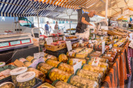 Local goods for sale at Cours Saleya Market, Old Town , Nice, Alpes Maritimes, Cote d'Azur, Provence, France, Europe