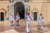Changing of the Guard at Prince's Palace of Monaco in Monaco, Monte Carlo, Cote d Azur, French Riviera, France, Europe