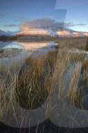 Snow covered Blencathra or Saddleback reflected in Tewet Tarn near Keswick, Lake District National Park, Cumbria, England, U.K.