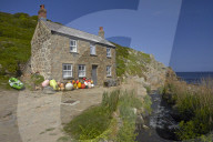A traditional Cornish fisherman's cottage at Penberth Cove, Cornwall, England, U.K.