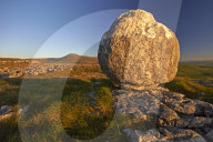 Ingleborough seen from a limestone boulder on Twistleton Scar, Yorkshire Dales National Park, North Yorkshire, England, U.K.