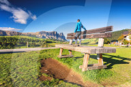 The characteristic Alpe di Siusi bench in Trentino Alto Adige, Bolzano province in Italy, Europe