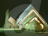 Seltjarnarneskirkja modern architecture church at night