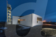 Illuminated modern church at Egilsstadir at night, East Fjords area, Iceland, Polar Regions
