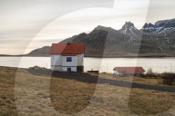 Traditional icelandic house in Stodvarfjordur by the Fjords in East Iceland