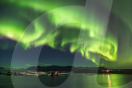 Amazing Aurora Borealis display over Jokulsarlon Glacial Lagoon, South Iceland.