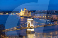 View over Danube River with Chain Bridge and Parliament, UNESCO World Heritage Site, Budapest, Hungary, Europe