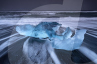 Ice formations on black beach at Jokulsarlon, Iceland