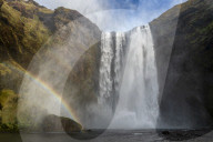 Skogafoss waterfall with a rainbow, Skogar, East Iceland, Iceland