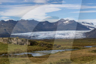 View of Breidamerkurjokull Glacier and Vatnajokull Ice Cap behind, South East Iceland, Iceland