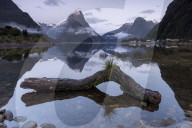 Low cloud below Mitre Peak, Milford Sound, Fiordland National Park, New Zealand