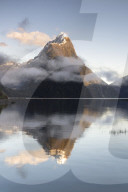 Mitre Peak reflected at Milford Sound, Fiordland National Park, New Zealand