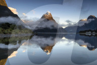 Mitre Peak reflected at Milford Sound, Fiordland National Park, New Zealand
