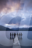 Te Anau jetty with lake and mountain, South Island, New Zealand