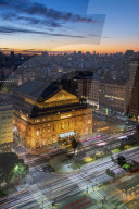 Teatro Colon at night on 9 de Julio Avenue at night, Buenos Aires, Argentina, South America