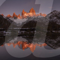 The mountain range with Cerro Fitz Roy at sunrise reflected, Los Glaciares National Park, El ChaltÃ©n, Santa Cruz Province, Patagonia,