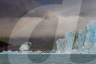 Rainbow over Perito Moreno Glacier in Los Glaciares National Park, Santa Cruz Province, Patagonia, Argentina,