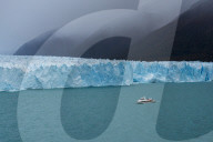 Tourist boat in front of Perito Moreno Glacier in Los Glaciares National Park, Santa Cruz Province, Patagonia, Argentina,