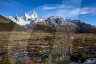 Typical autumnal Patagonian landscape with Mount Fitz Roy, El Chalten, Patagonia, Argentina,