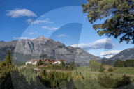 Llao Llao Hotel set against mountain back drop, Barilochie, Patagonia, Argentina