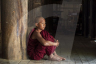 Young monk at temple, Bagan (Pagan), Myanmar (Burma), Asia