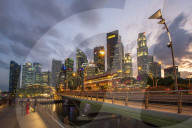 The Fullerton Hotel and The Financial District at night, Singapore