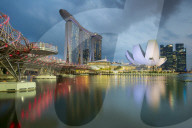 The Helix Bridge and Marina Bay Sands hotel at night, Singapore