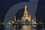 Wat Arun Temple at twilight in Bangkok Thailand