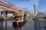 The Castlefield basin, and Beetham Tower, Castlefield, Manchester.