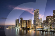 Brickell Key and Downtown Miami skyline at night, Florida, USA