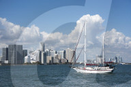 View across the bay to Downtown Miami skyline, Florida, USA