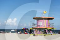 Lifeguard station on South Beach, Miami Beach, Florida, USA