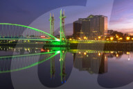 Millennium Bridge at Salford Quays, Manchester, Greater Manchester, England, United Kingdom, Europe