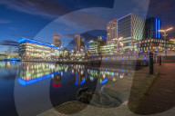 Salford Quays and MediaCityUK at night, Salford Quays, Manchester, Greater Manchester, England, United Kingdom, Europe