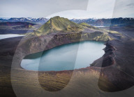 Aerial view of Hnausapollur (Blahylur), a volcanic crater near Landmannalaugar, Fjallabak Nature Reserve, Southern Region.