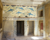 The Queen's Megaron and dolphin fresco at the Minoan Palace of Knossos, aka Knosos, Iraklio, aka Heraklion, Crete, Greece