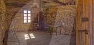 A panorama of the historic cabin of Henry Wickenburg, who founded the Arizona town with the same name in the late 1800s.