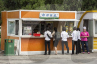 Snack kiosk in street in centre of Pyongyang, North Korea