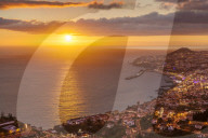 Madeira Funchal skyline at sunset with city night lights Funchal Madeira Portugal Europe